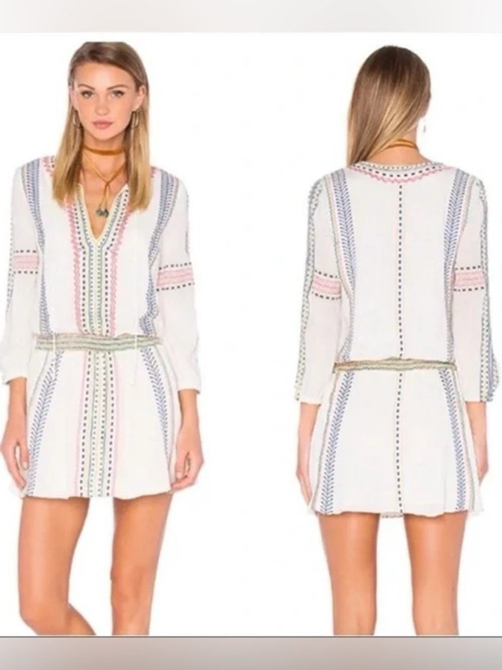 Alice + Olivia Jolene Drop Waist Embroidered Dress White Multicolor 0
